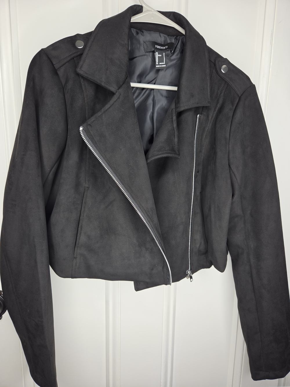 Forever 21 Black Faux Suede Asymmetrical Moto Jacket